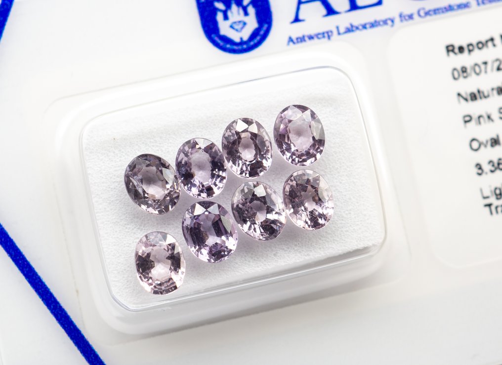 Zonder minimumprijs - 8 pcs  Spinel  - 3.36 ct - Antwerp Laboratory for Gemstone Testing (ALGT) - Light Pink #1.0