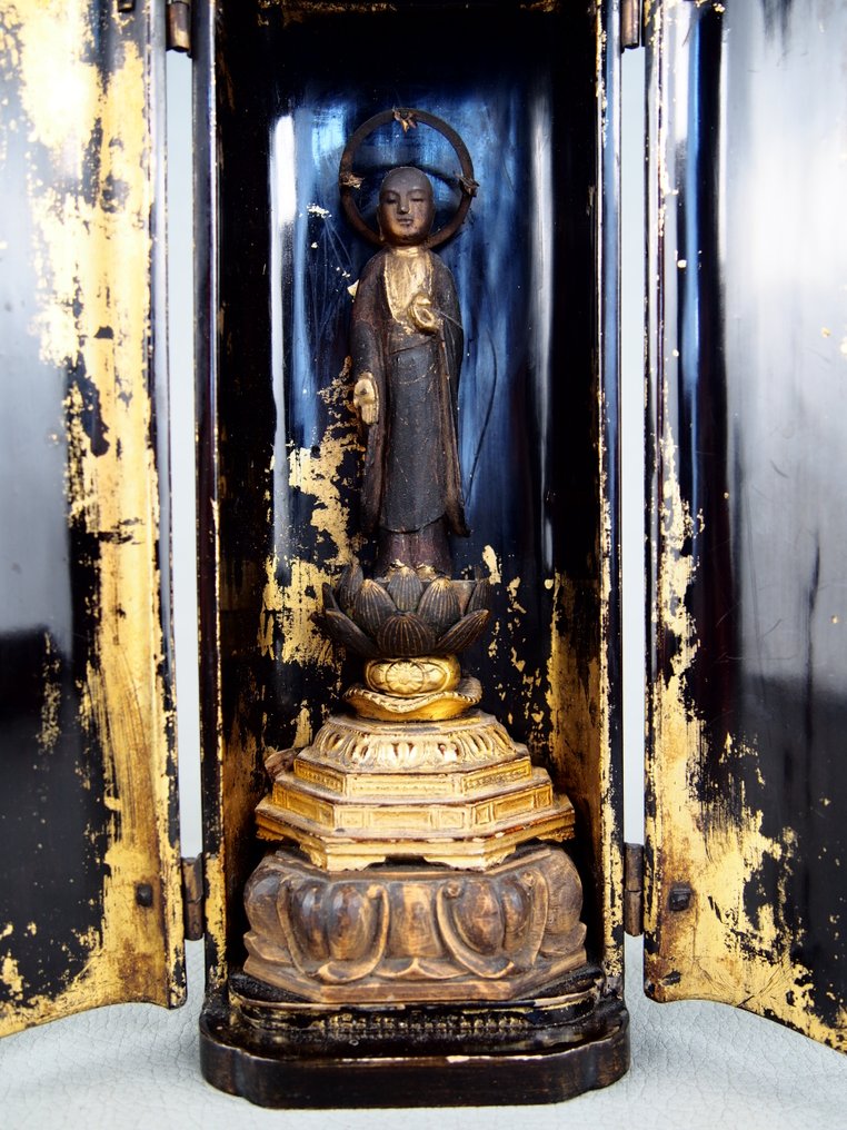 Standing statue of Amida Nyorai enshrined in a shrine - Statua Legno - Giappone - Periodo Edo (1600-1868) #2.1