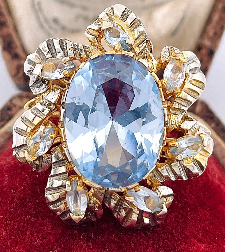 Ingen mindstepris - Ring - 9 kt. Gulguld, Sølv Akvamarin - Akvamarin #1.0