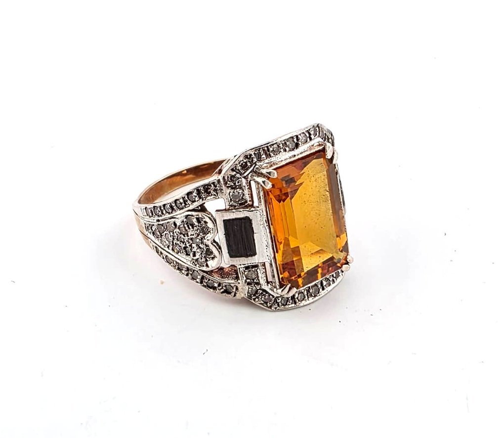 没有保留价 - 戒指 - 9 kt. 黄金, 银 黄水晶 - 钻石 #1.0