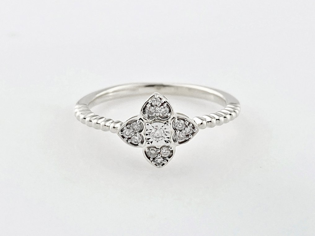 戒指 - 14 克拉 白金 -  0.10ct. tw. 鉆石 (天然)  #1.0