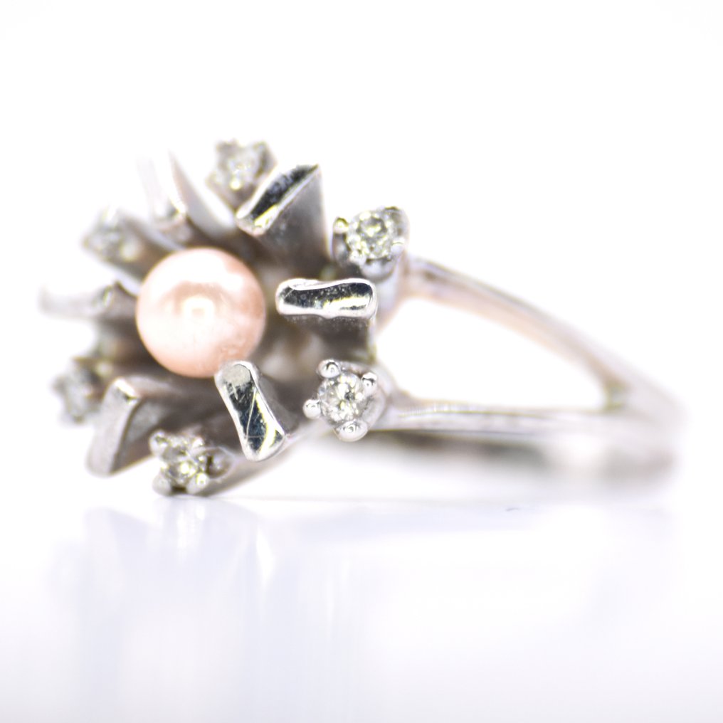 χωρίς τιμή ασφαλείας - Δαχτυλίδι Πλατίνα - 1.08ct. tw. Διαμάντι (Φυσικό) - Μαργαριτάρι - Κρεμώδεις Γραμμές Μαργαριταριού #1.0