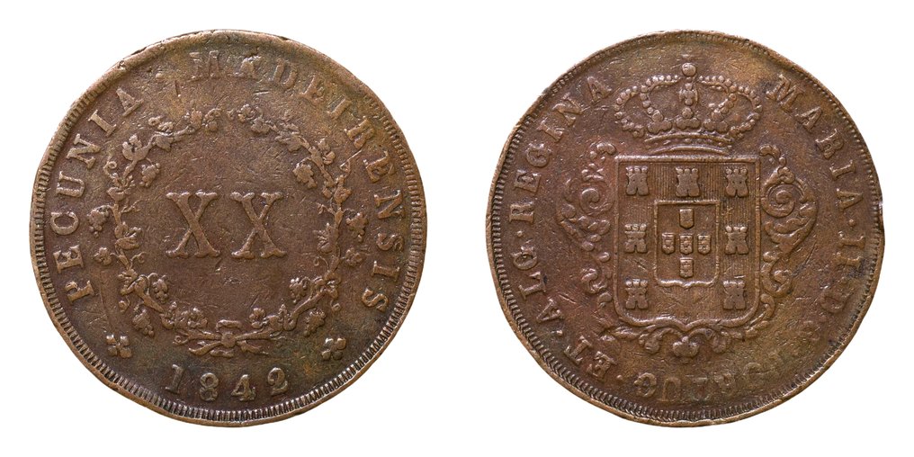 Πορτογαλία, Μαδέρα. D. Maria II (1834-1853). XX Reis 1842 - Escassa #2.1