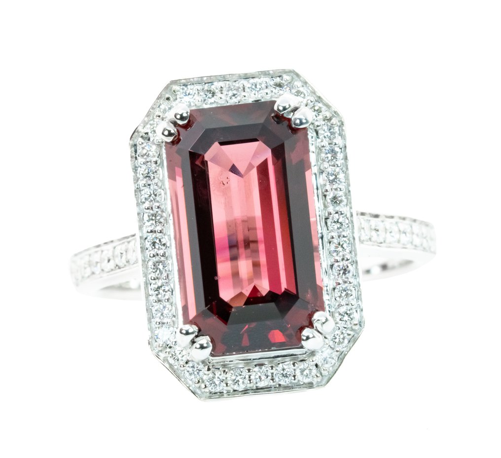 戒指 - 14K包金 白金, Rich Red（无热，缅甸） -  4.93ct. tw. 尖晶石 - 钻石 - 0.33克拉 #1.0