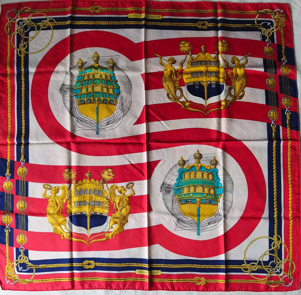 Hermès - CHÂTEAUX D'ARRIÈRE by Julie Abadie, 1994 - 印图开司米围巾 #1.0