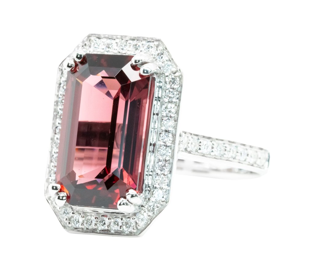 戒指 - 14K包金 白金, Rich Red（无热，缅甸） -  4.93ct. tw. 尖晶石 - 钻石 - 0.33克拉 #1.0