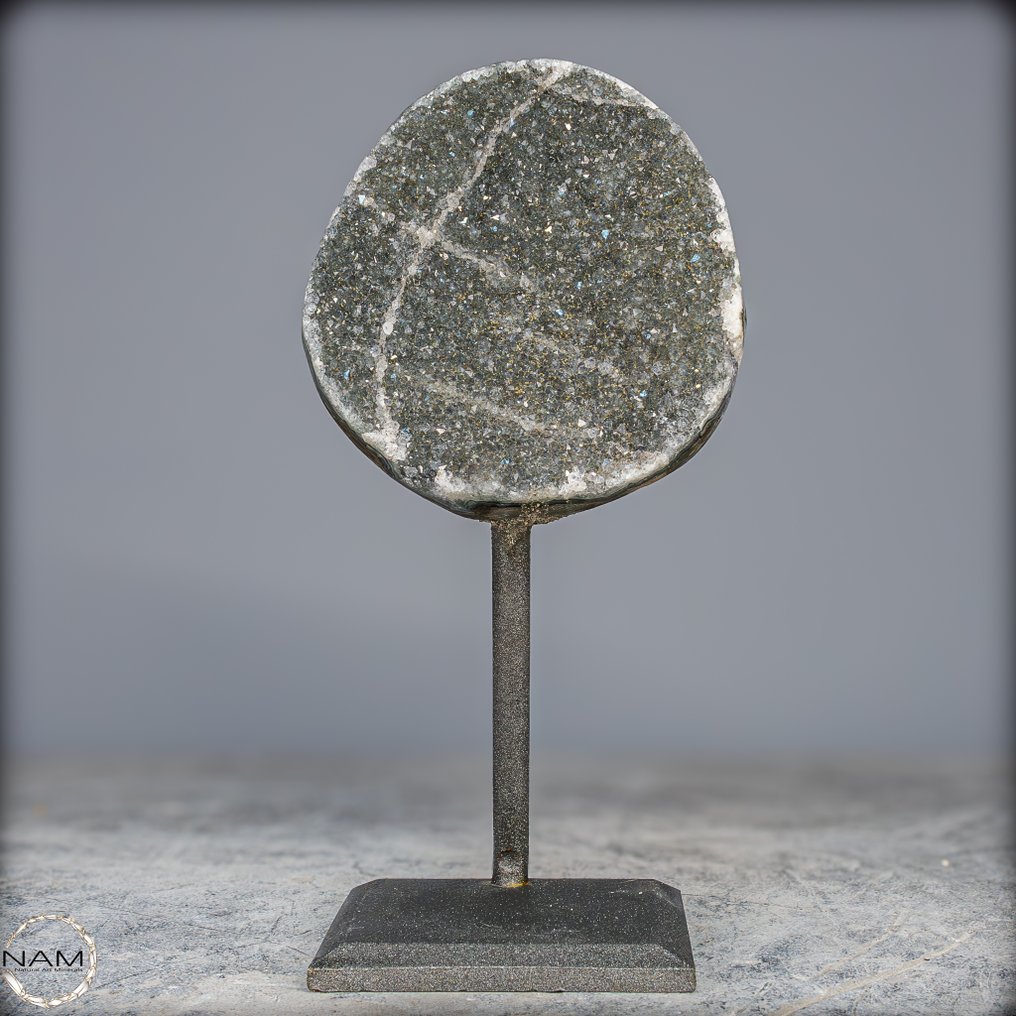 Natural Black Amethyst with Calcite-Crystals Druse, top quality, Uruguay- 908.07 g #4.3