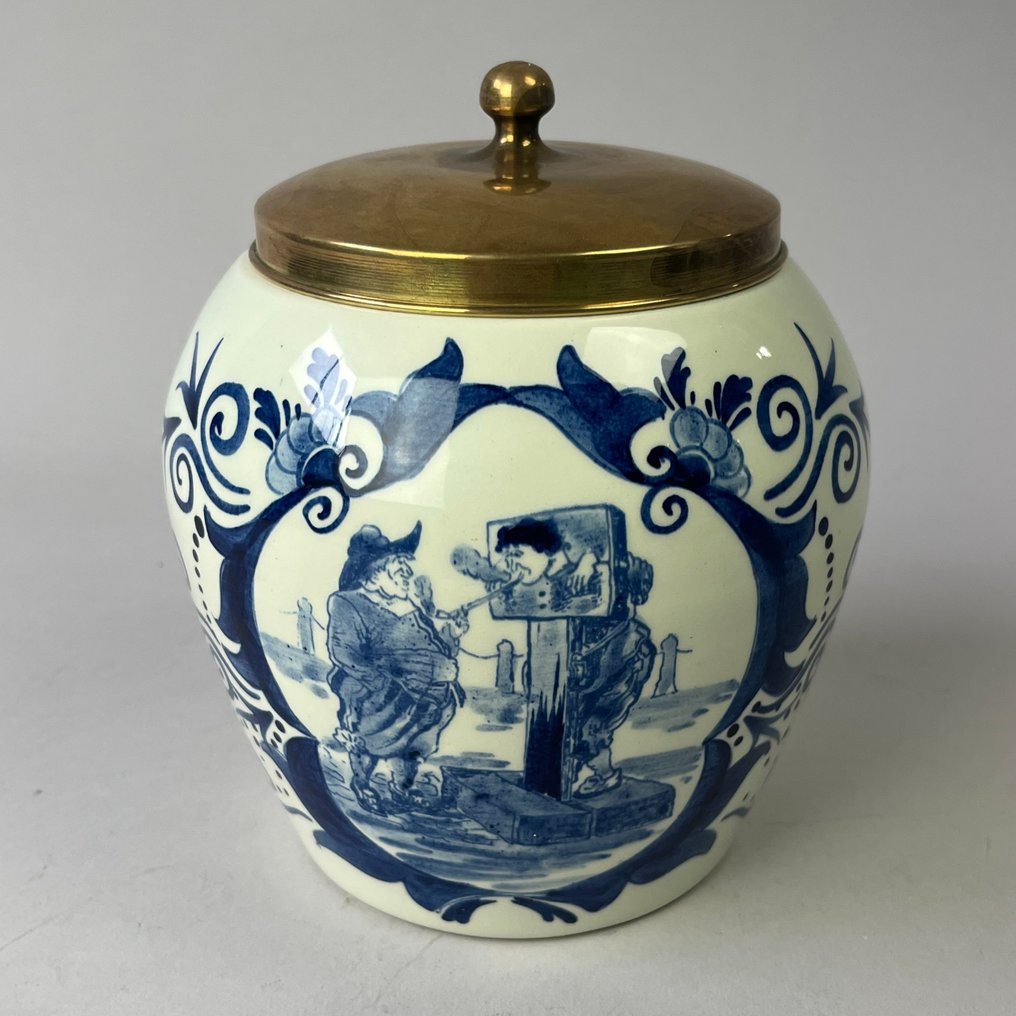 香煙瓶 - Van Rossem's Troost - 烟草容器 - 1750年 - Delft 蓝瓷，带铜盖 - 陶瓷, 黃銅 #4.3