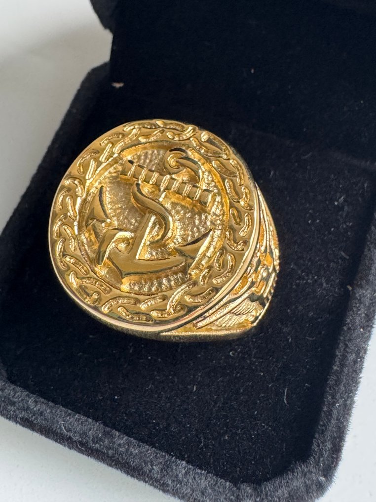 Δαχτυλίδι επιχρυσωμένο με 24 καρατίων από US Navy Moto Riders με άγκυρα - Δαχτυλίδι #1.0