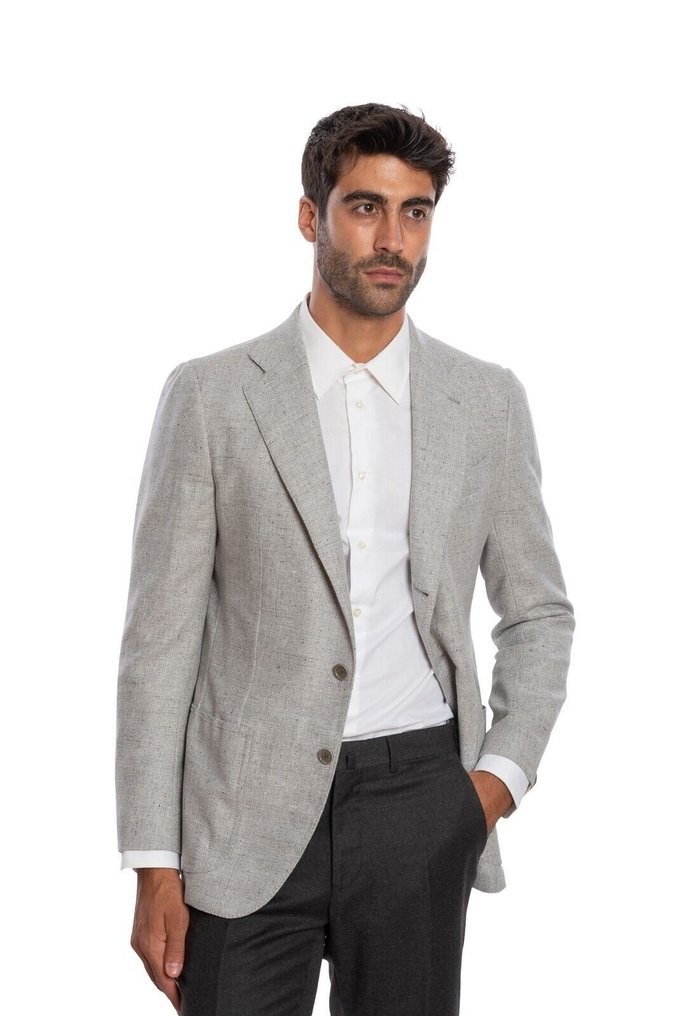 RRP 2050€ LUIGI BORRELLI "FIRENZE" Hand-Sewn Light Gray Jacket Donegal Wool - 54 IT - Jacke - Nyt med labels #2.1