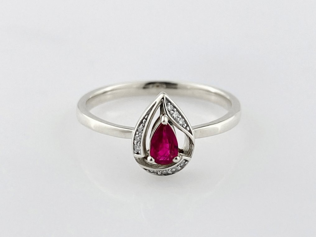戒指 - 14K包金 白金 -  0.28ct. tw. 红宝石 - 钻石 #4.3