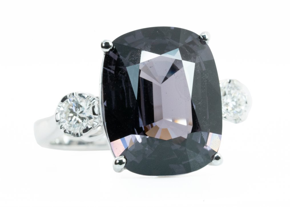 Ring - 14 kt Weißgold, Violet (Burma) - 8.36ct. tw. Spinell - Diamant - 0,34 ct #1.0