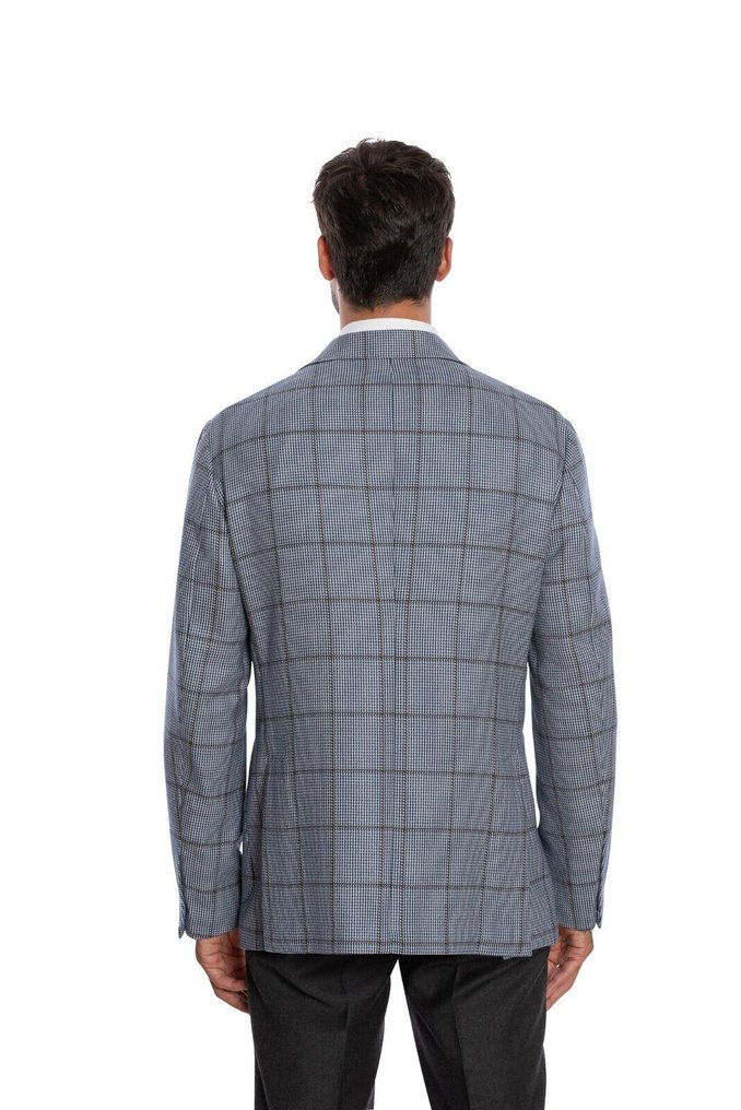 RRP 1980€ LUIGI BORRELLI "PROCIDA" Hand-Sewn Blue Gray Plaid Jacket Sport Coat Wool - 52 IT - Μπουφάν - New with tags #2.1