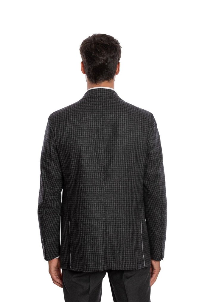 RRP 2200€ LUIGI BORRELLI "FIRENZE" Hand-Sewn Gray Jacket Cashmere Mohair Houndstooth - 54 IT - Jacket - New with tags #2.1