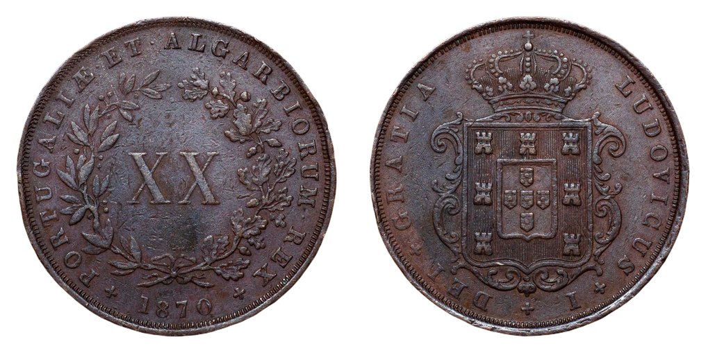 Portogallo. D. Luís I (1861-1889). XX Reis 1870 - Rara #2.1