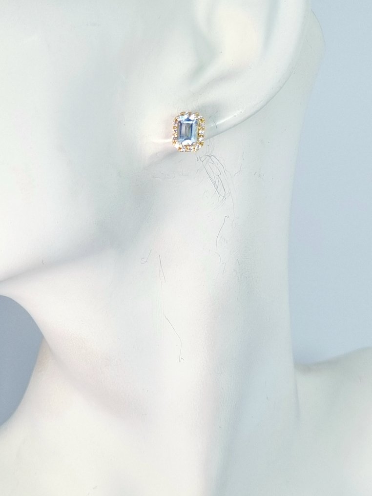 Σκουλαρίκια - 18 καράτια Κίτρινο χρυσό Ακουαμαρίνης - Διαμάντι #4.3