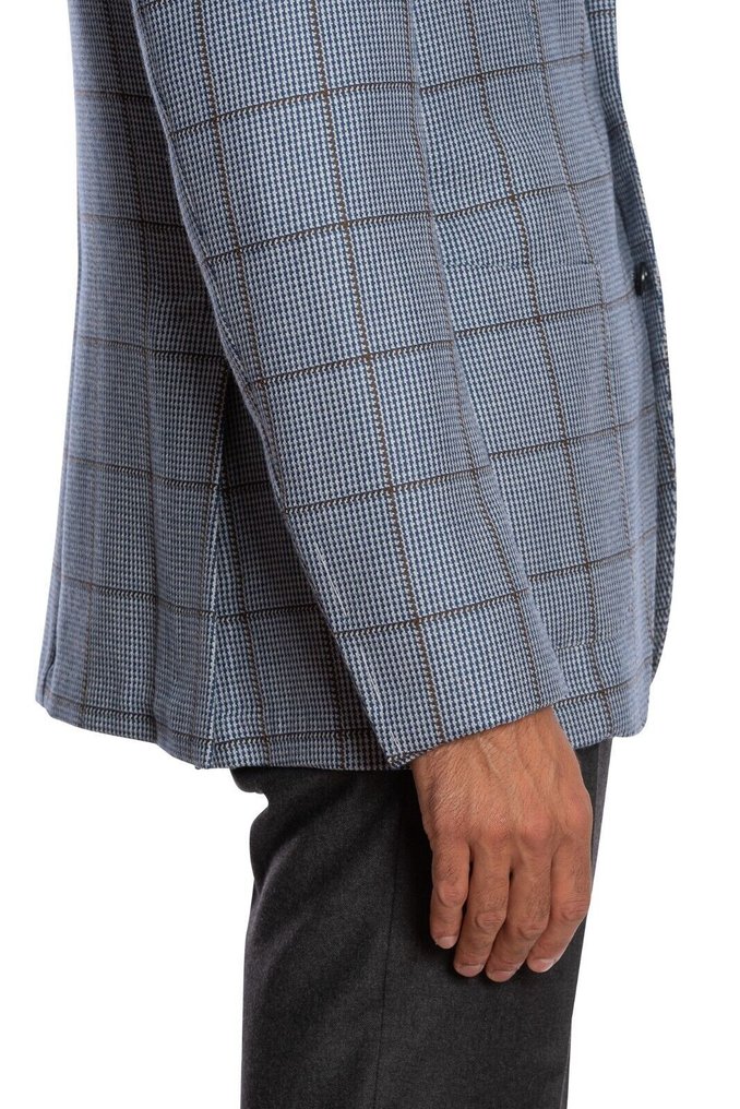 RRP 1980€ LUIGI BORRELLI "PROCIDA" Hand-Sewn Blue Gray Plaid Jacket Sport Coat Wool - 52 IT - Μπουφάν - New with tags #3.2