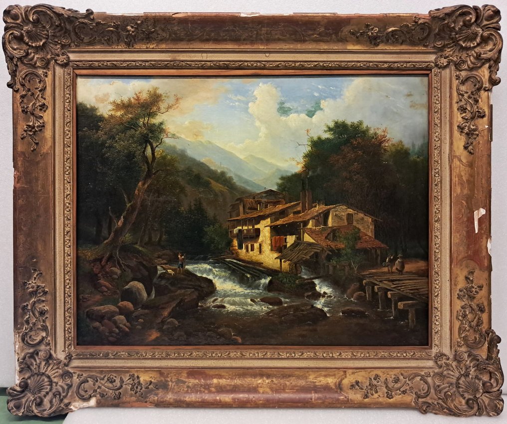 École française (XIX) - Bords de rivière animès #1.0