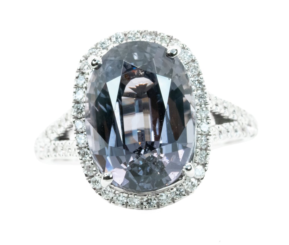 戒指 - 14K包金 白金, 缅甸灰 - 7.01ct. tw. 尖晶石 - 钻石 - 0.55克拉 -SI #3.2