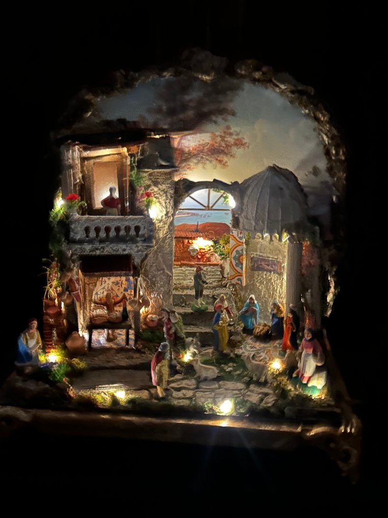 耶稣诞生图 Borgo napoletano - presepe artistico in miniatura - san gregorio armeno - interamente fatto a mano - 木, 陶器, 石头 #2.1