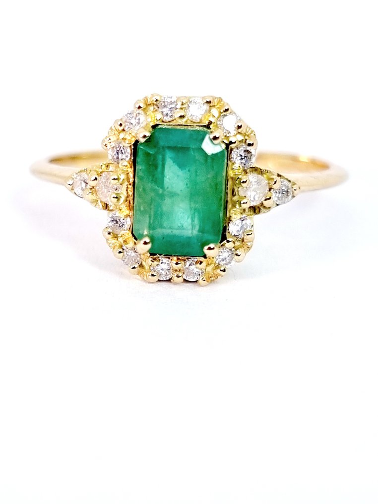 Gyűrű - 18 kt. Sárga arany Smaragd - Gyémánt #1.0