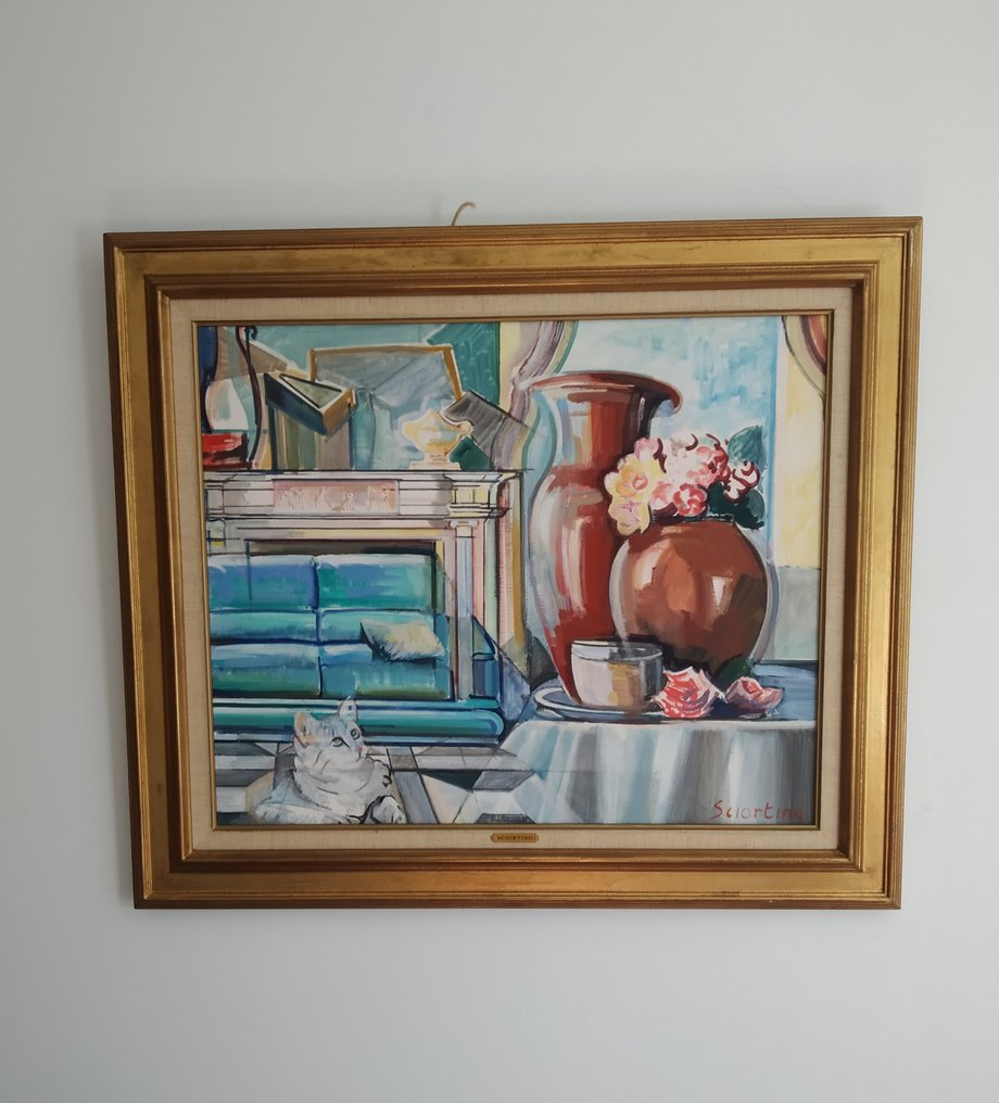 Stéphane Sciortino (1925-2009) - Nature morte au chat #1.0