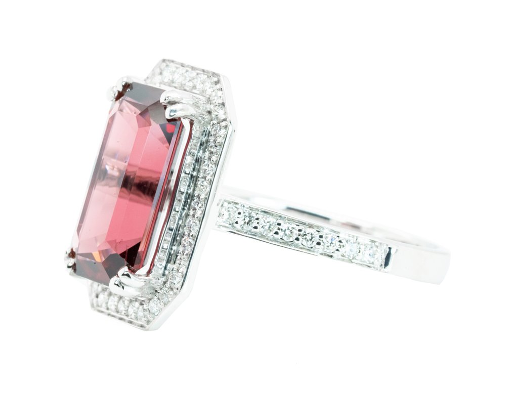 戒指 - 14K包金 白金, Rich Red（无热，缅甸） -  4.93ct. tw. 尖晶石 - 钻石 - 0.33克拉 #3.2