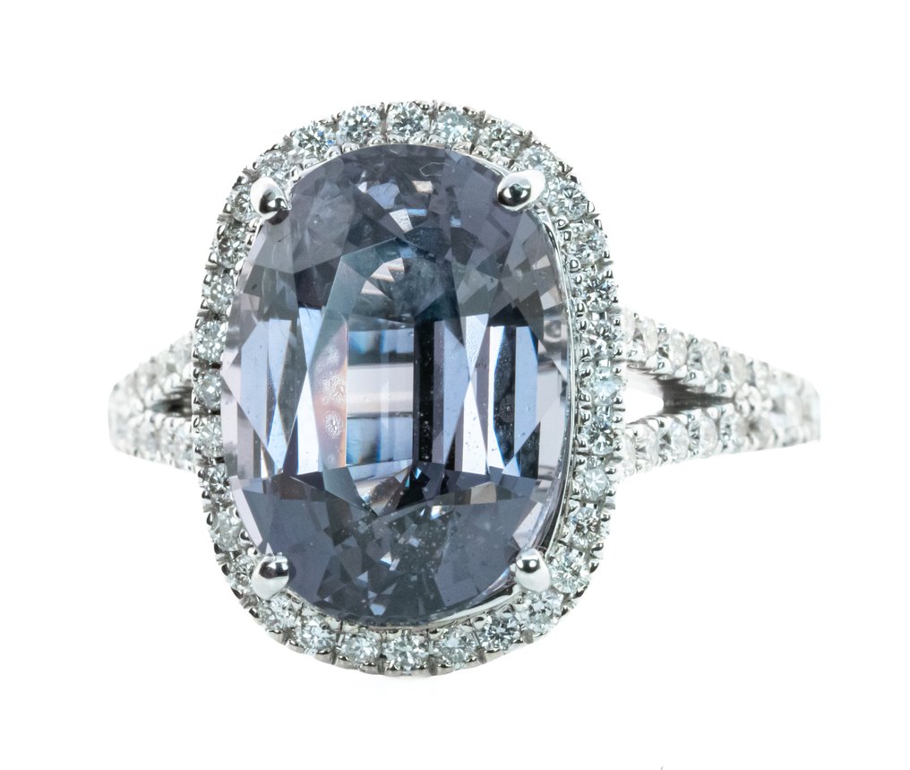 戒指 - 14K包金 白金, 缅甸灰 - 7.01ct. tw. 尖晶石 - 钻石 - 0.55克拉 -SI #1.0