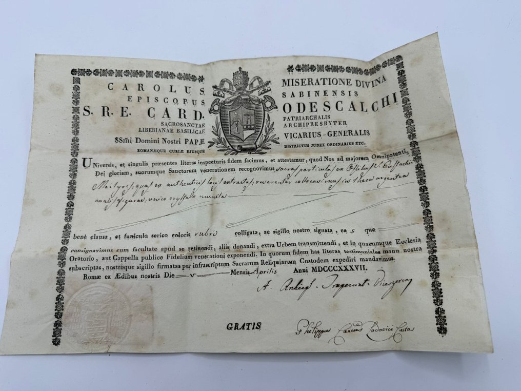 Documento de reliquia de San Eustaquio - Papel - 1800-1850 #1.0