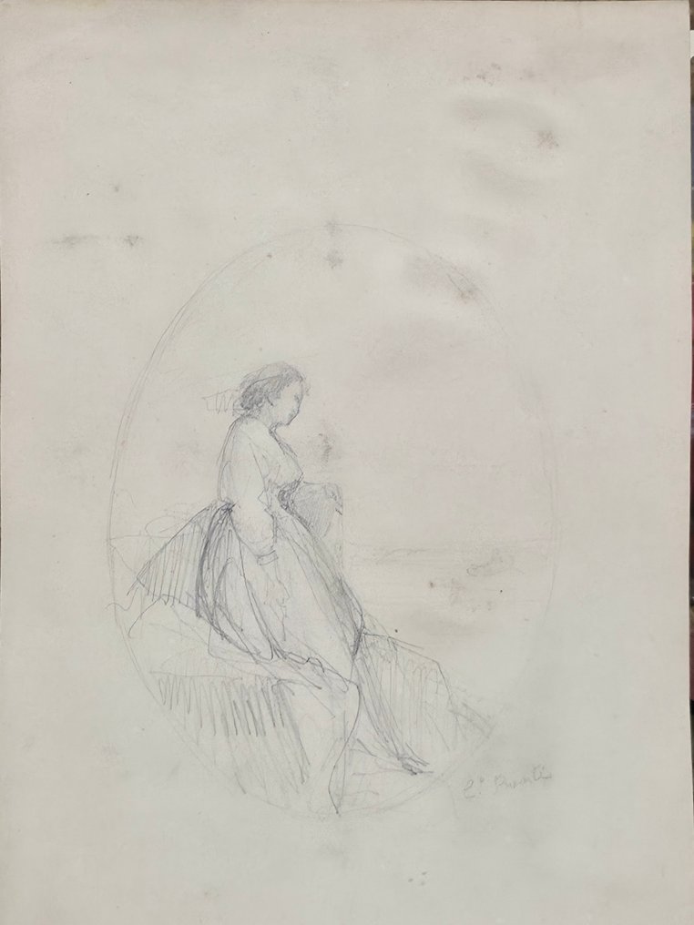 Cristiano Banti (1824-1904) - Donna con paesaggio #1.0