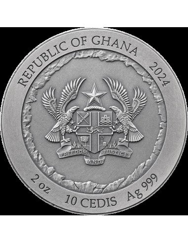 Ghana. 10 Cedis RUSHMORE Special Edition Rock-cut Monuments , 2 oz (.999) #2.1