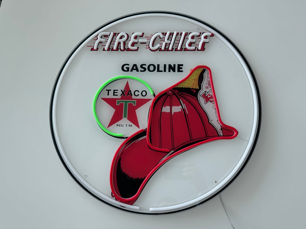 Sign - Texaco - Texaco Fire Chief Neon Illuminated Lighted Sign Lightbox #1.0