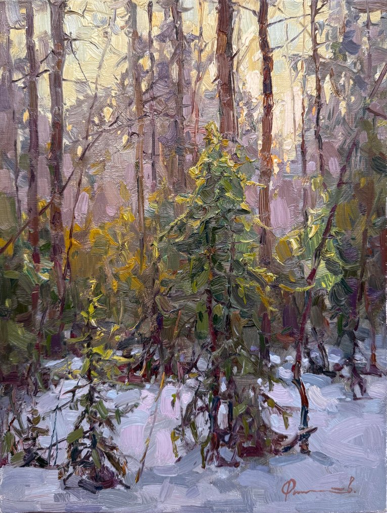 Sergei Flitov (1964) - Soir d'Hiver au coeur de la Forêt enneigée #1.0