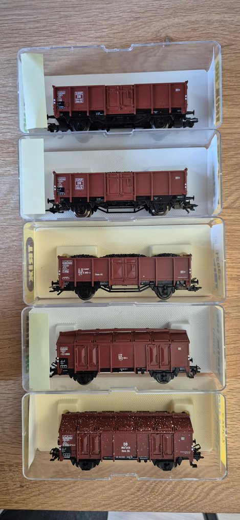 Trix International H0 - 23840/23821/23841/23823 - Τρένο μοντελισμού μεταφοράς εμπορευμάτων (5) - 5x φορτηγά βαγόνια - DB #1.0