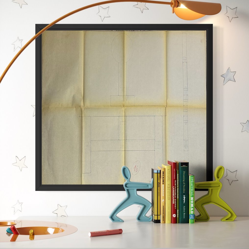 Ettore Sottsass - Progetto per specchio con cornice di Legno #1.0