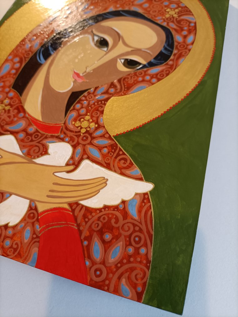 Ikon - Pneumatofor, Guds Moder - Lind - Handmålad - 18 x 24 cm #3.2