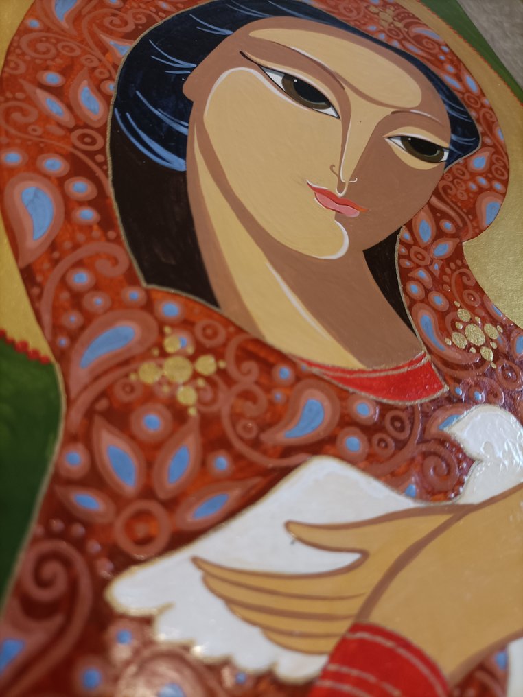 Ikon - Pneumatofor, Guds Moder - Lind - Handmålad - 18 x 24 cm #2.1