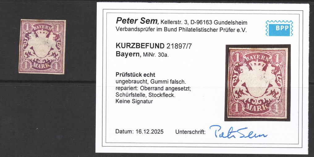 Bawaria - Bayern 30a nieużywany, wynik badania Sem BPP - 30a #1.0