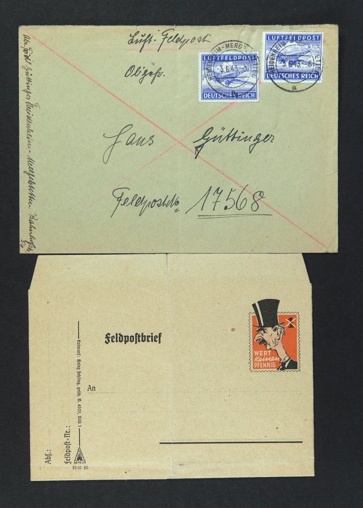 德意志帝國 1933/1945 - 邮寄信件、战地邮政、挂号、邮政审查 #2.1