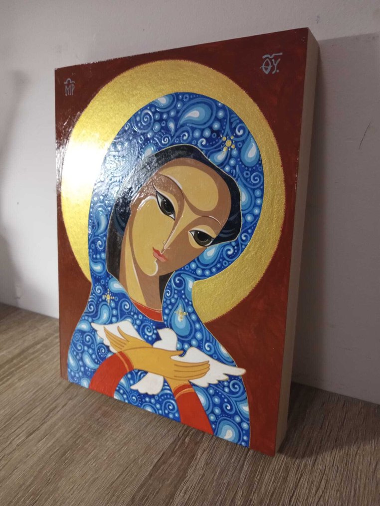 Ikon - Pneumatofor, Guds Moder - Lind - Handmålad - 18 x 24 cm #1.0
