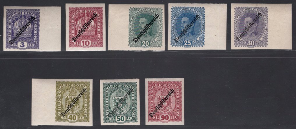 Itävalta  - Itävalta 1918, sivut 228 - 241, kahdeksan perforoimatonta arvoa pääosin MNH-tilassa, upea, CV 600€. #1.0
