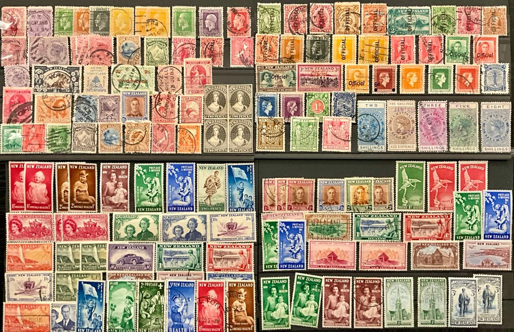 British Commonwealth 1876/1950 - Νέα Ζηλανδία, αχρησιμοποίητες και με σφραγίδα γραμματόσημα σε τέσσερις κάρτες αποθήκευσης. #1.0