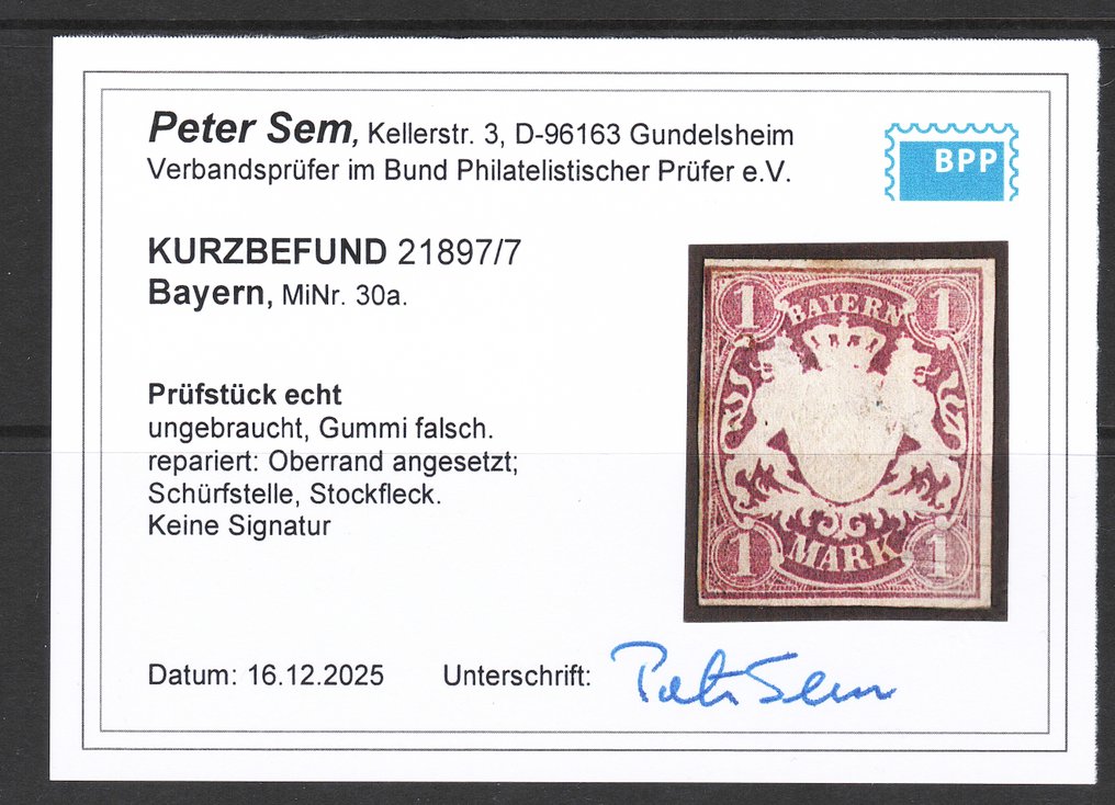 Bawaria - Bayern 30a nieużywany, wynik badania Sem BPP - 30a #3.2