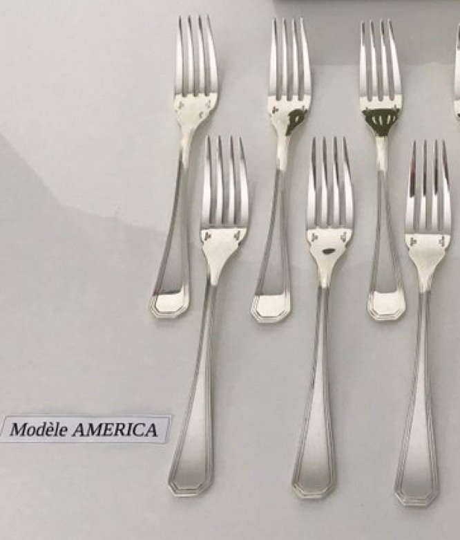 Christofle - Gabel - Set aus 6 Fischgabeln, Modell America - Silbermetall #1.0