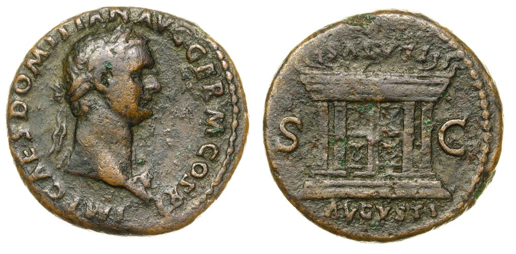 Ρωμαϊκή Αυτοκρατορία. Domitian (AD 81-96). As (Rectangular Altar). Rome mint 85 AD.  (χωρίς τιμή ασφαλείας) #2.1