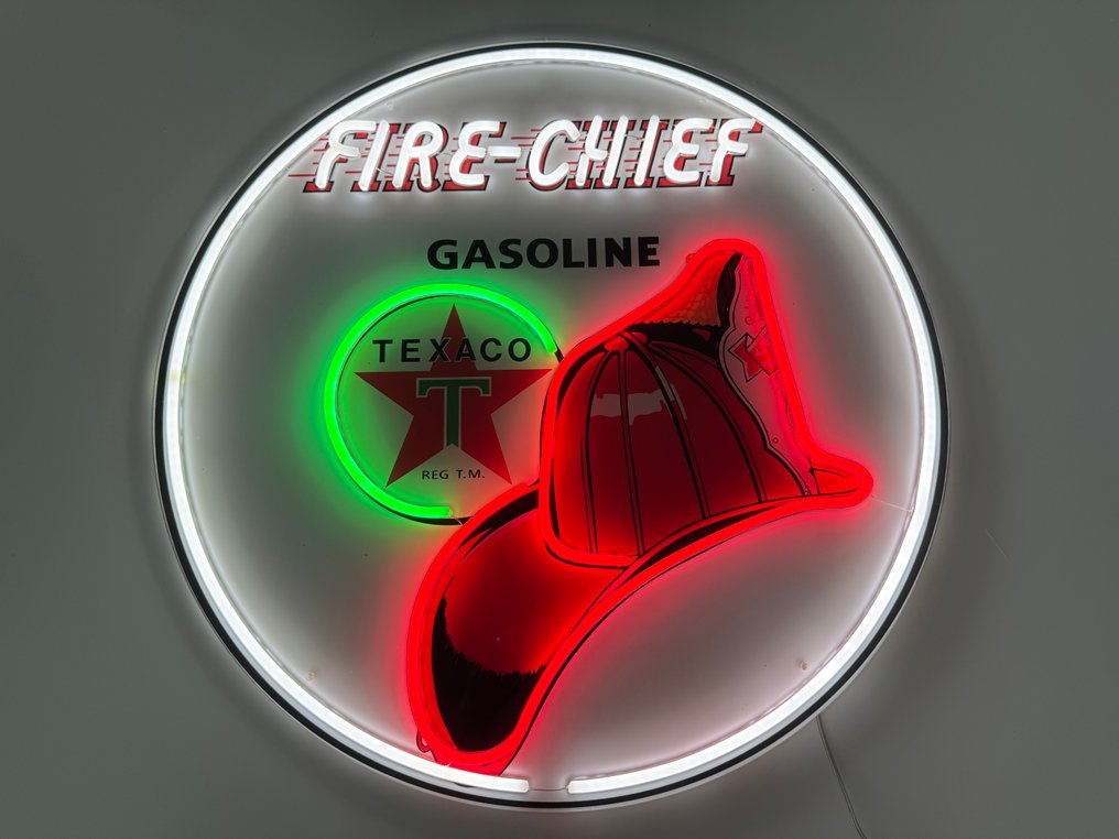 Sign - Texaco - Texaco Fire Chief Neon Illuminated Lighted Sign Lightbox #1.0