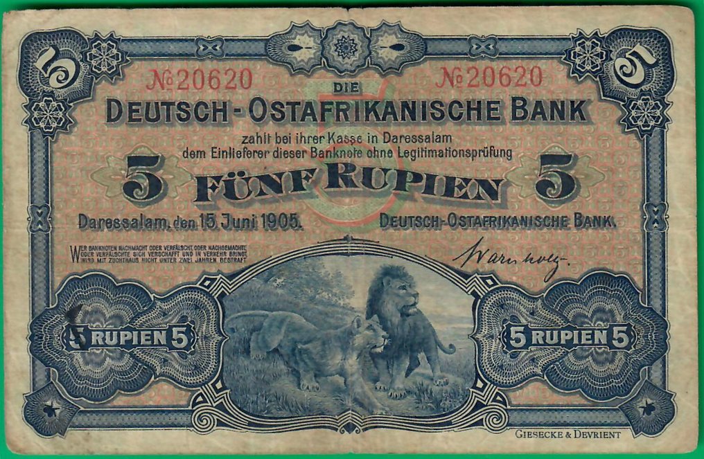 Africa Orientale tedesca. - 5 Rupien 1905 - Pick 1 (Senza prezzo di riserva) #1.0