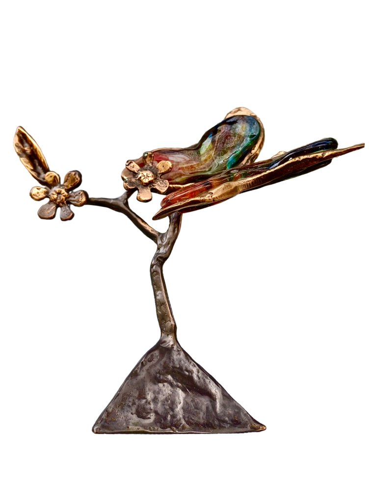 Yves Lohe (1947) - Szobor, Butterfly - 28 cm - Aranyozott bronz #1.0