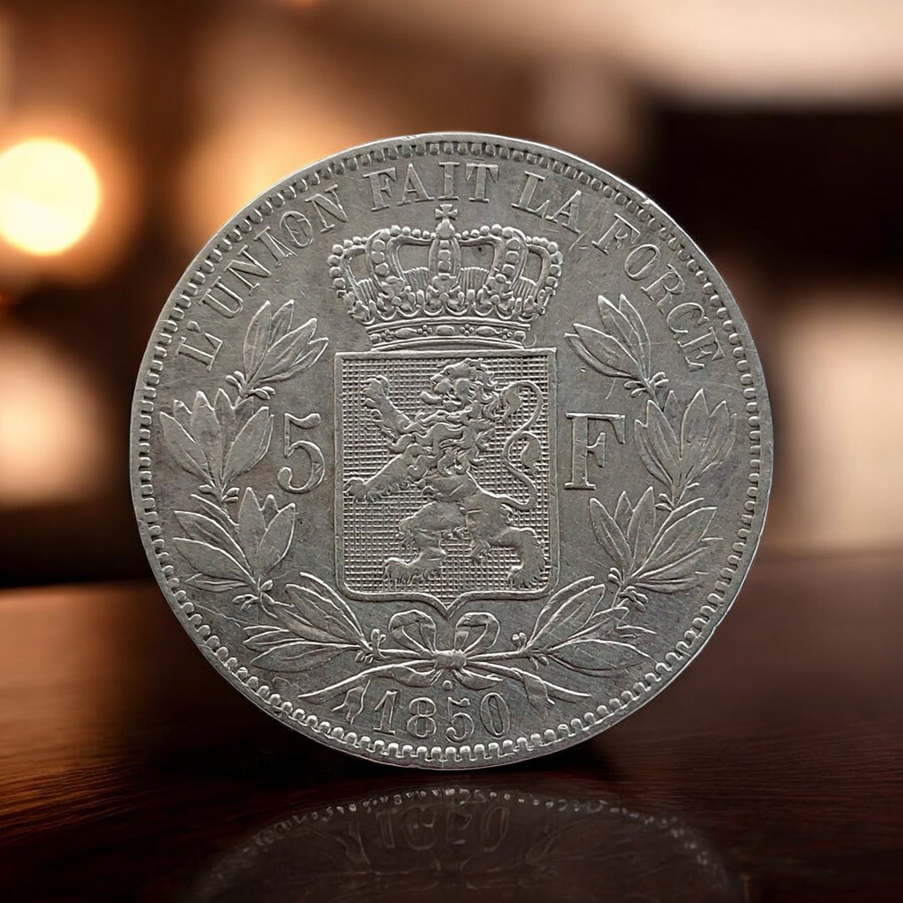 Βέλγιο. Leopold I. 5 Francs 1850 / Variante POINT au dessus de la date (χωρίς τιμή ασφαλείας) #1.0