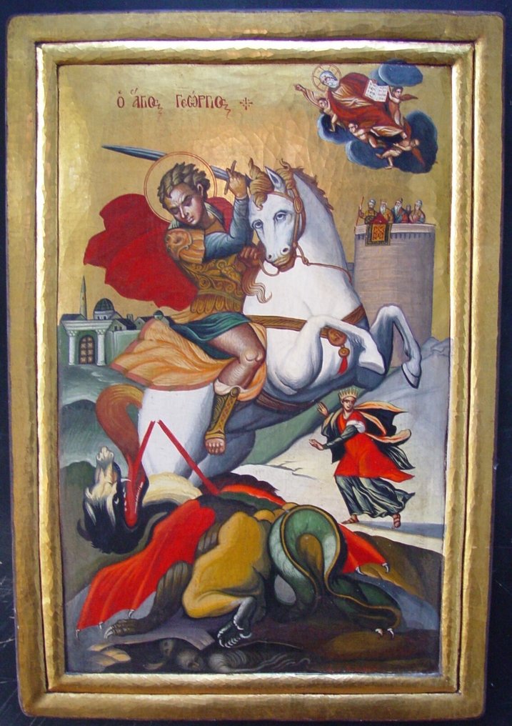 Icon - George the Dragonslayer - Wood - Hand painted - XL - 47 x 70 cm #2.1
